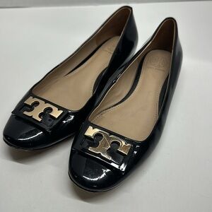 Tory Burch Gigi Logo Ballet Flats Shoes Round Toe Patent Leather Black Size 7